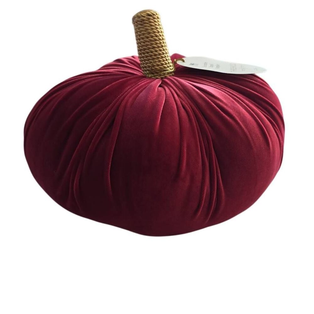 Threshold Burgundy Gold Velvet Decorative Shaped Pumpkin Pillow 12" x 9" - Flaw